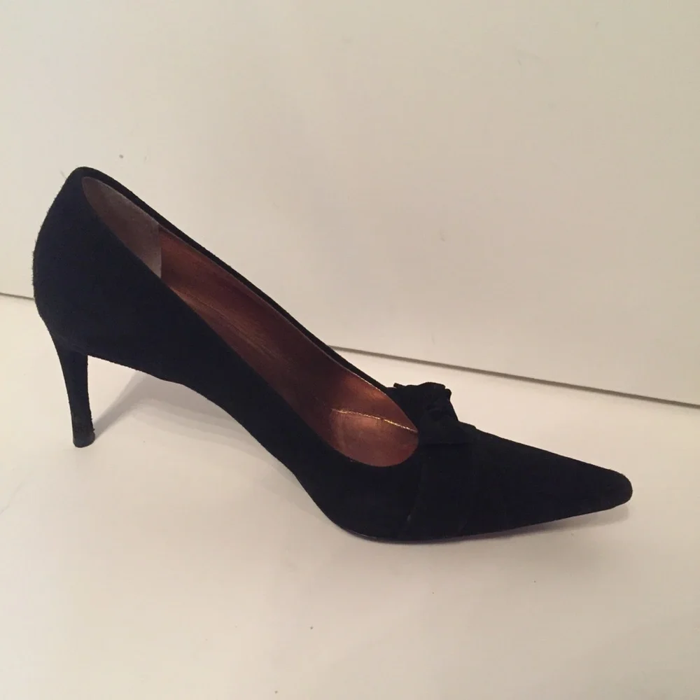 DOLCE & GABBANA SHOES HEELS BLACK SUEDE BOW POINTED TOE ITALY Size 36.5